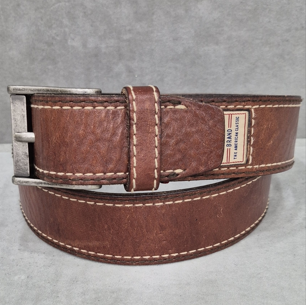 Relic belt men's 36 brown leather brushed silver buckle casual